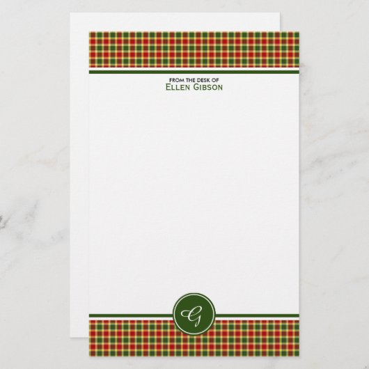 Gibbs Clan Tartan Red and Yellow Kariert Monogram Briefpapier (Vorne/Hinten)