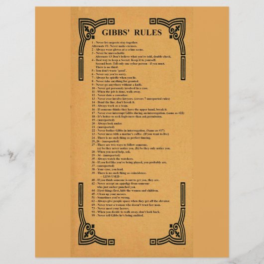 Gibbs' Regeln Flyer (Hinten)