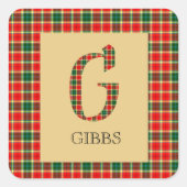 Gibbs Tartan Monogram G Quadratischer Aufkleber (Vorderseite)
