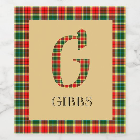 Gibbs Tartan Monogram G Weinetikett (Einzelnes Label)