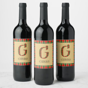 Gibbs Tartan Monogramm G Weinetikett