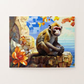 Gibraltar-Affe sitzt auf Felsen in Spanien Puzzle (Horizontal)