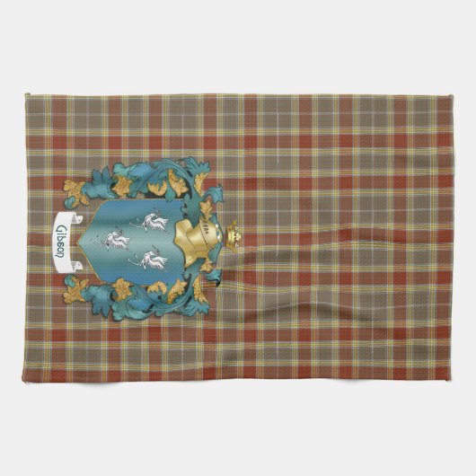 Gibson Coat of Arms and Tartan Handtuch (Horizontal)