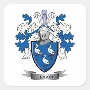 Gibson Familienwappen Coat of Arms Quadratischer Aufkleber