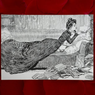 Gibson Girl beim Lesen eines Buches Postkarte