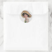 Gibson Girl in Hut und grüne Krawatte Runder Aufkleber (Tasche)