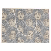 Gibson Girl viktorianische Muster grau peach Vinta Große Geschenktüte (Rückseite)