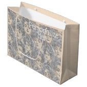 Gibson Girl viktorianische Muster grau peach Vinta Große Geschenktüte (Vorderseite Schrägansicht)