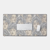 Gibson Girl viktorianische Muster grau peach Vinta Schreibtischunterlage (Tastatur & Maus)