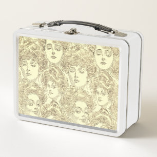 Gibson Girl viktorianisches Muster Sepia Goldbraun Metall Brotdose