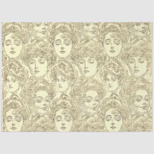 Gibson Girl viktorianisches Muster Sepia Seidenpapier (Vorderseite)