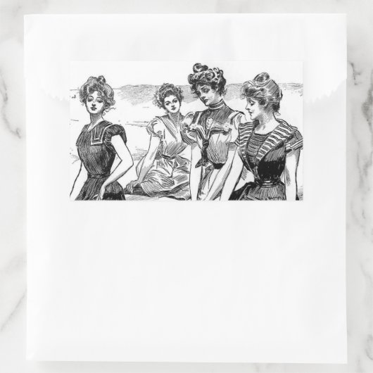 Gibson Girls am Strand Rechteckiger Aufkleber (Tasche)