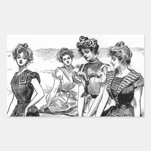 Gibson Girls am Strand Rechteckiger Aufkleber (Vorderseite)