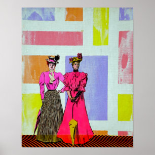 Gibson Girls in a Mondrian Pattern Poster