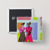 Gibson Girls in einem mondrianischen Muster Button (Vorne & Hinten)