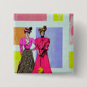 Gibson Girls in einem mondrianischen Muster Button