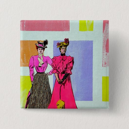 Gibson Girls in einem mondrianischen Muster Button (Vorderseite)