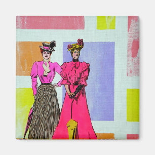 Gibson Girls in einem mondrianischen Muster Magnet