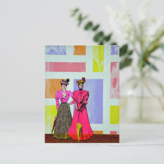 Gibson Girls in einem mondrianischen Muster Postkarte (Stehend Vorderseite)