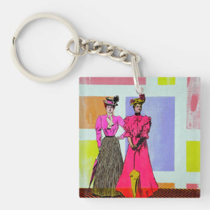 Gibson Girls in einem mondrianischen Muster Schlüsselanhänger