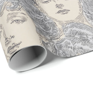 Gibson Girls viktorianische Frau grau-pfirsichfarb Geschenkpapier