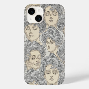 Gibson Girls viktorianische Illustration grau rosa Case-Mate iPhone 14 Hülle