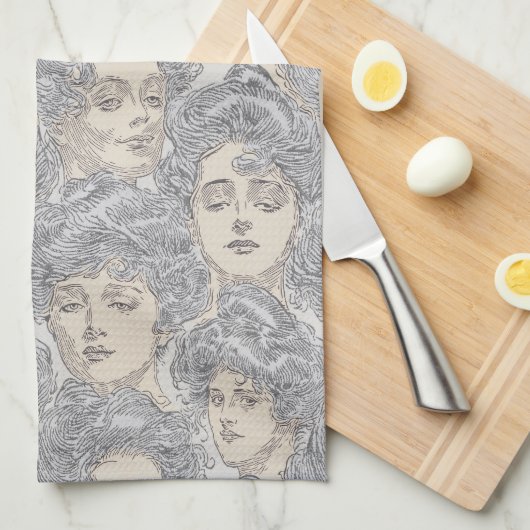 Gibson Girls viktorianischer grauer Pfirsich Vinta Geschirrtuch (Viertel Falte)