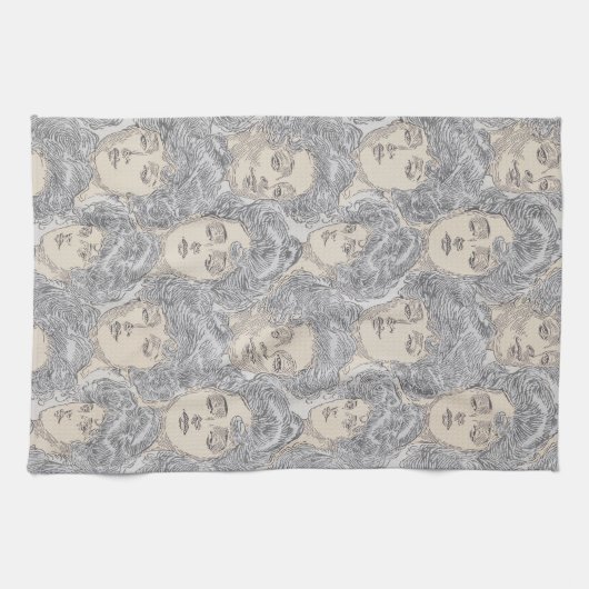 Gibson Girls viktorianischer grauer Pfirsich Vinta Geschirrtuch (Horizontal)