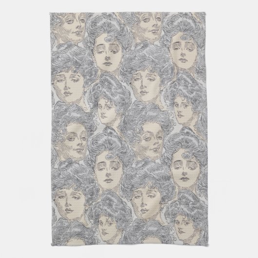 Gibson Girls viktorianischer grauer Pfirsich Vinta Geschirrtuch (Vertikal)