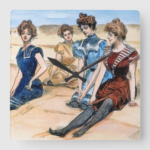 Gibson-Mädchen auf dem Strand, 1900 Quadratische Wanduhr