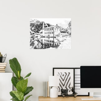 Gibson Mill: Charcoal Sketch Art Poster