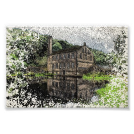 Gibson Mill, Hardcastle Crags Bleistiftzeichnung Fotodruck