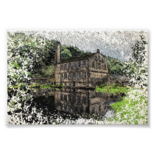 Gibson Mill, Hardcastle Crags Bleistiftzeichnung Fotodruck