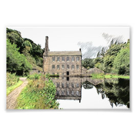 Gibson Mill, Hardcastle Crags Bleistiftzeichnung Fotodruck