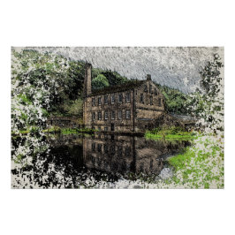 Gibson Mill, Hardcastle Crags Bleistiftzeichnung Poster
