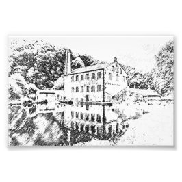 Gibson Mill, Hardcastle Crags Holzkohlezeichnung Fotodruck