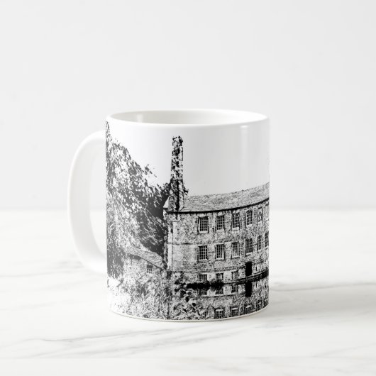 Gibson Mill Hebden Bridge - Vintage Charcoal Style Kaffeetasse (Vorderseite Links)