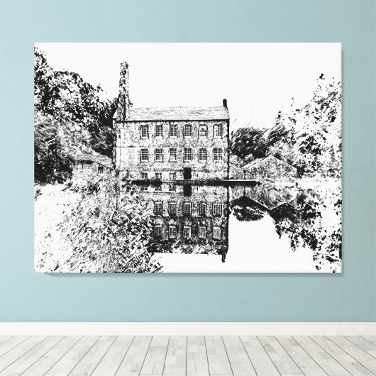 Gibson Mill Hebden Bridge - Vintage Charcoal Style Leinwanddruck (Insitu (Holzboden))