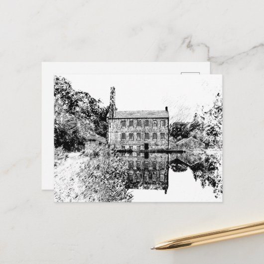 Gibson Mill Hebden Bridge - Vintage Charcoal Style Postkarte (Vorderseite/Rückseite Beispiel)