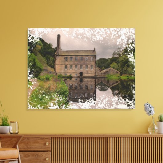 Gibson Mill Reflection - Distressed Watercolour Leinwanddruck (Insitu (Wohnzimmer))