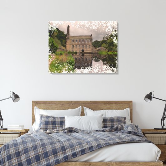 Gibson Mill Reflection - Distressed Watercolour Leinwanddruck (Insitu (Schlafzimmer))
