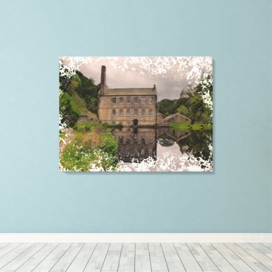Gibson Mill Reflection - Distressed Watercolour Leinwanddruck (Insitu (Holzboden))