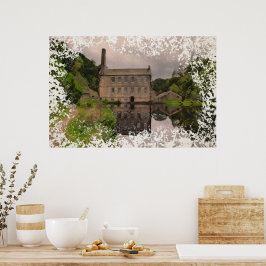 Gibson Mill Reflection - Distressed Watercolour Poster