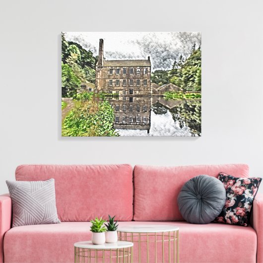 Gibson Mill Reflection - Hardcastle Crags Leinwanddruck (Insitu (Wohnzimmer))