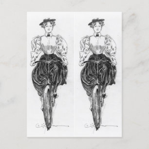 Gibson's Girl Riding A Bicycle Postkarte