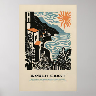 Giclée-Druck Amalfi-Küste Vintage Italien Reise Poster