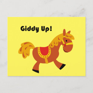 Giddy Up Brown Saddle Horse, Niedlicher Kid's Cart Postkarte