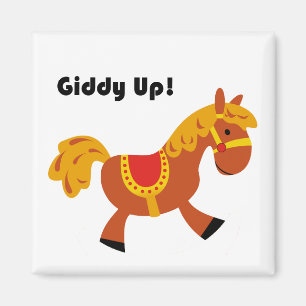 Giddy Up Children's Brown Saddle Horse Cartoon Magnet