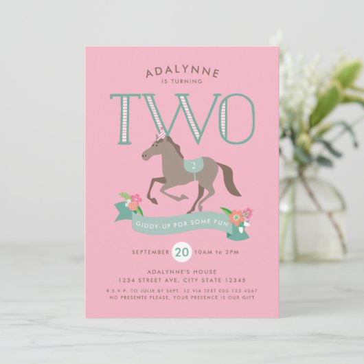 Giddy Up for Fun Second Birthday Einladung (Stehend Vorderseite)