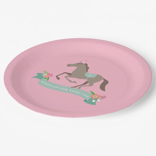 Giddy Up for Fun Second Birthday Pappteller (Schrägansicht)